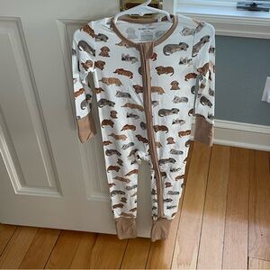 NWT Angel Dear Bamboo Puppy Dog Print Convertible Foot Romper Pajama